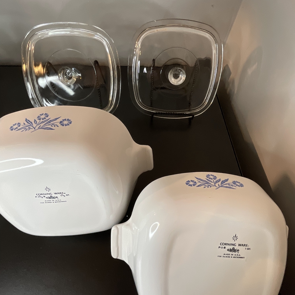 CorningWare White and Blue Floral Serveware Set